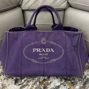 PRADA CANAPA RARE PURPLE DENIM MEDIUM TOTE BAG